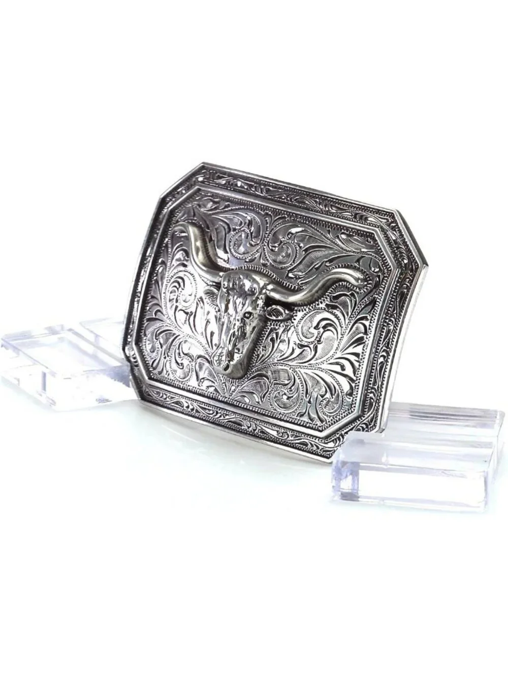 Men's Longhorn Rectangle Buckle - Western Style, Durable Metal, Perfect Gift